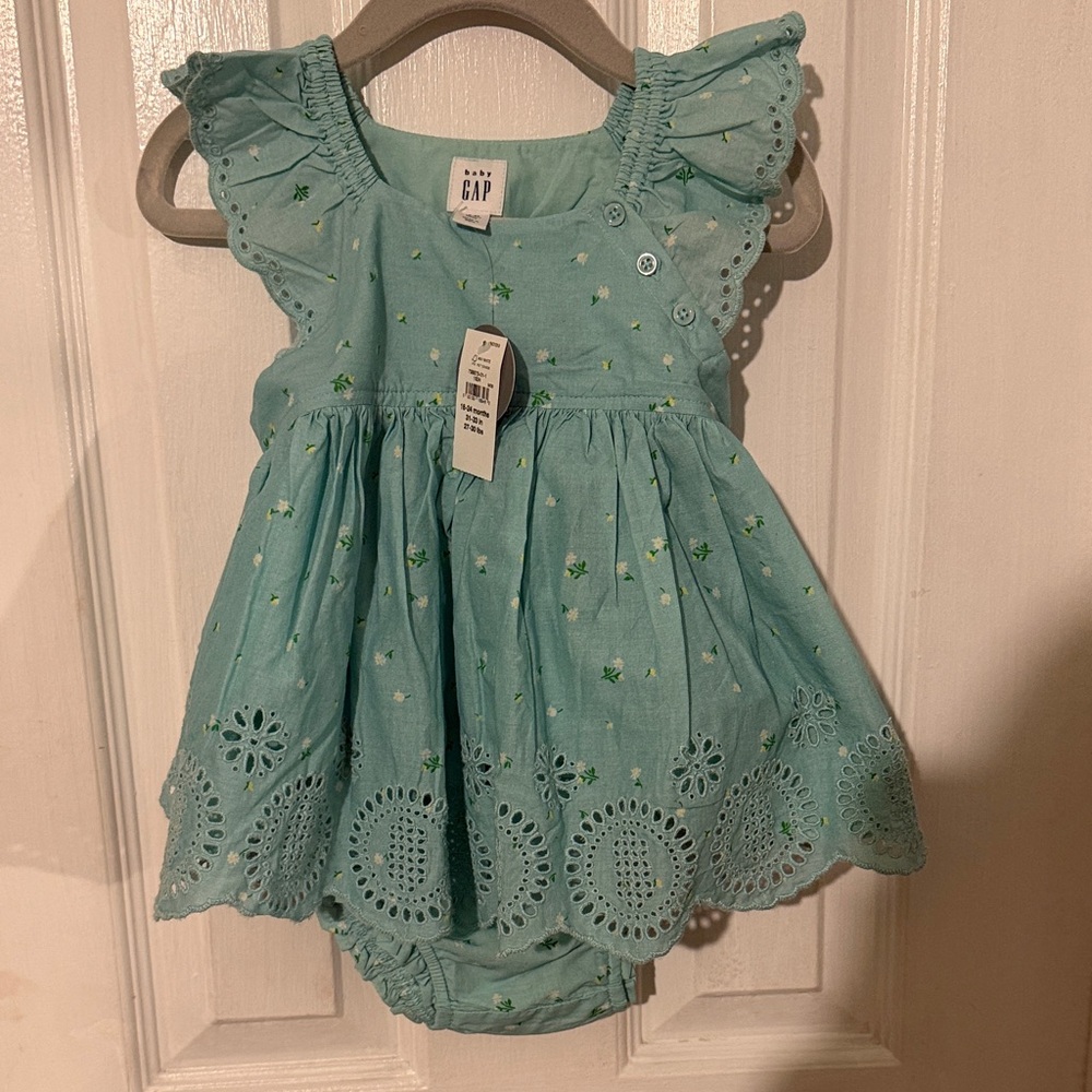 GAP Teal Eyelet Dress with Floral Embroidery